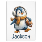 Personalized Winter Penguin Football Kid Klembord (Achterkant)