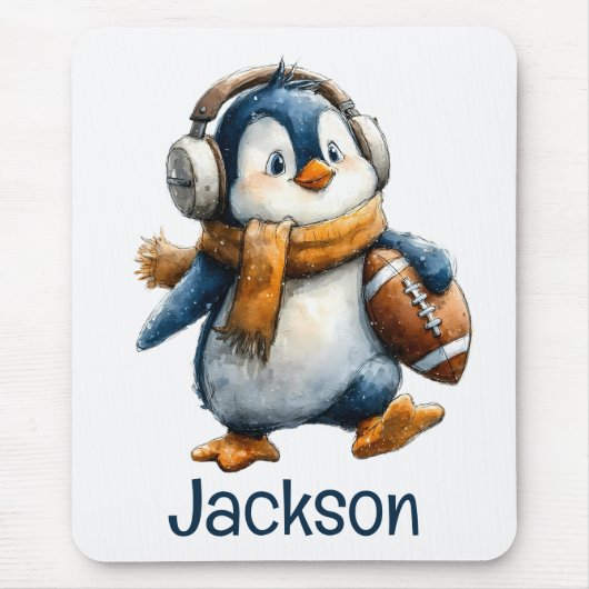 Personalized Winter Penguin Football Kid Muismat (Voorkant)
