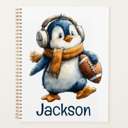 Personalized Winter Penguin Football Kid Planner (Voorkant)