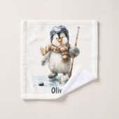 Personalized Winter Penguin Hockey Kid (Gant de toilette)