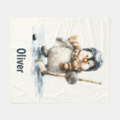 Personalized Winter Penguin Hockey Kid Fleece Deken (Voorkant (Horizontaal))
