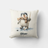Personalized Winter Penguin Hockey Kid Kussen (Voorkant)