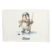 Personalized Winter Penguin Hockey Kid Kussensloop (Voorkant)