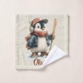 Personalized Winter Penguin Softball Kid (Gant de toilette)