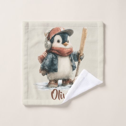 Personalized Winter Penguin Softball Kid (Gant de toilette)