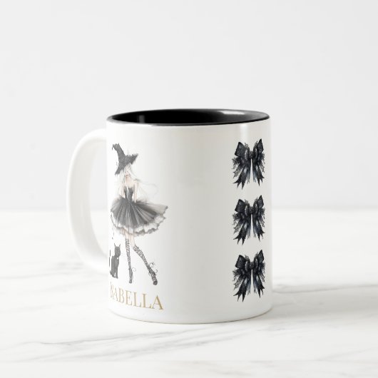 Personalized Witch & Black Cat Mug with Gothic Bow (Devant gauche)
