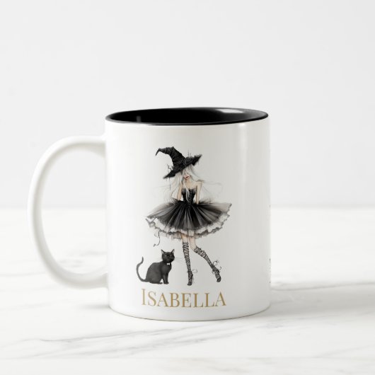 Personalized Witch & Black Cat Mug with Gothic Bow (Gauche)