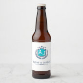 Personalized wite blue Monogram Wedding  Bier Etiket (Voorkant)