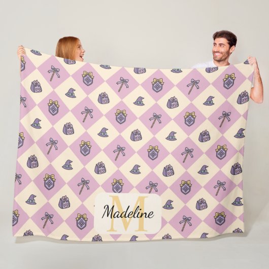 Personalized Wizard School Pink Monogram Name Fleece Deken (In situ)