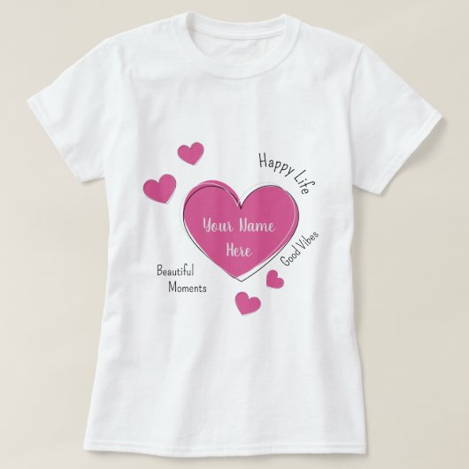 Personalized Women’s T-Shirt with Pink Heart (Design devant)