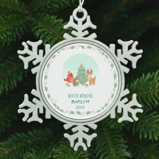 Personalized Woodland Friends Tin Sneeuwvlok Ornament