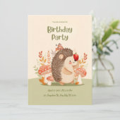Personalized Woodland Hedgehog Birthday Invitation (Debout devant)