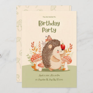 Personalized Woodland Hedgehog Birthday Invitation Kaart