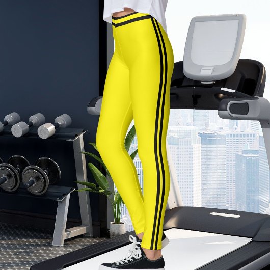 Personalized Yellow And Black Stripes Custom Name Leggings