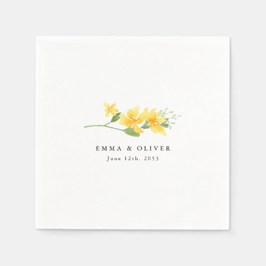Personalized Yellow Floral Rose Wedding Napkins Servet (Voorkant)