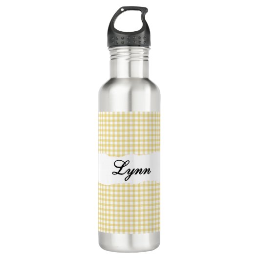 Personalized Yellow Gingham Pattern & Custom Name Waterfles (Voorkant)