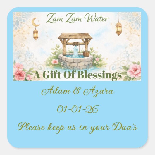 Personalized Zam Zam Water Label –Floral & Islamic (Voorkant)
