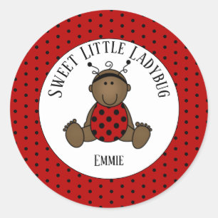 PersonalizedvAfrican American Baby Ladybug Ronde Sticker