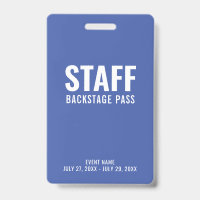 Personeel Backstage Pas Blauwe ID Badge
