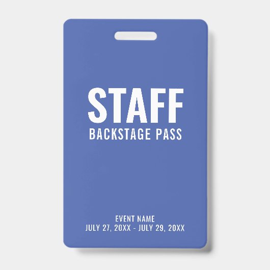 Personeel Backstage Pas Blauwe ID Badge (Voorzijde)