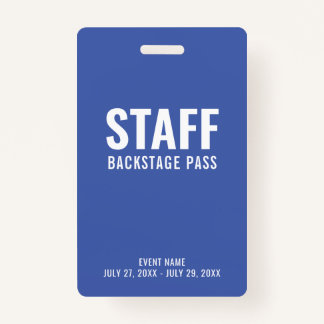 Personeel Backstage Pass Blue ID Badge