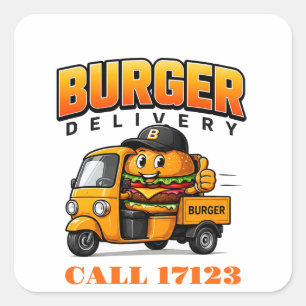🍔 Personeel Burger Restaurant Bezorgteam 🍔 Vierkante Sticker