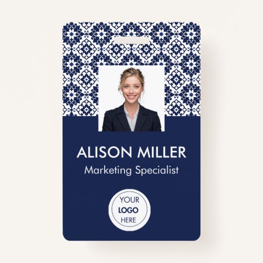 Personeel ID-badge – Foto, Logo en naam (Navy) Badge (Voorkant)