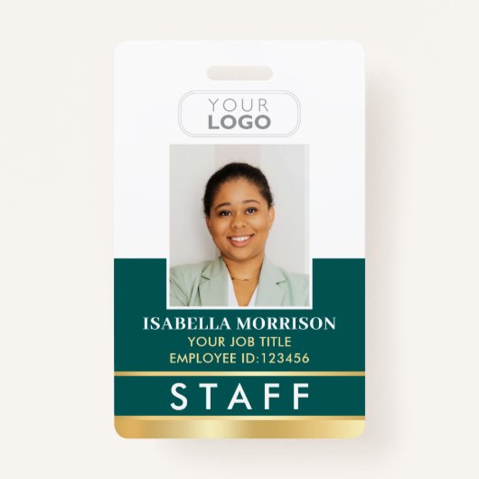 Personeel ID Naam Logo Green Gold Gradient Badge (Voorkant)