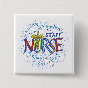 Personeel verpleegster Motto Vierkante Button 5,1 Cm