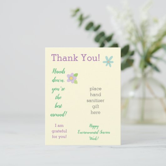 Personeel waardering week hand sanitizer cadeaubon informatiekaartje (Staand voorkant)