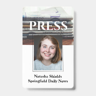 Personeelsfoto ID met naam voor media en pers Badge