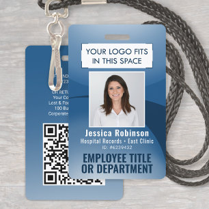 Personeelsfoto ID QR-code Uw logo marineblauwe boo Badge