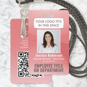 Personeelsfoto ID QR-code Uw logo Roze Boog Badge