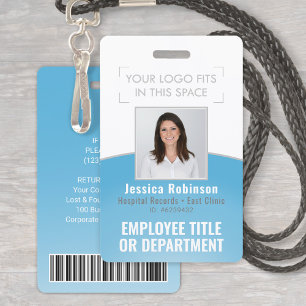 Personeelsfoto ID-streepjescode Uw logo blauwe cur Badge