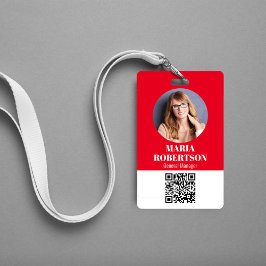 Personeelskaart Minimalistische Foto QR-code Rood Badge