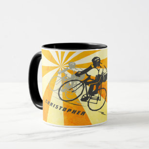 Personeelsrijdende wielers en Retro Sunburst Bike Mok
