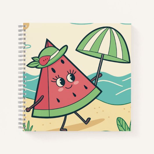 Personnage de pastèque mignon à la plage – Cahier (Devant)