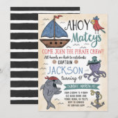 Personnages Pirates mignons Invitation Anniversair (Devant / Derrière)