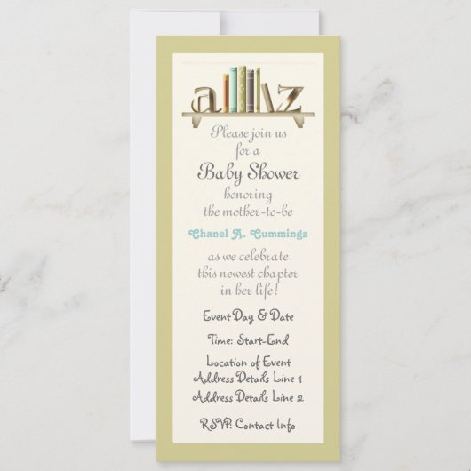 Personnalisable A-Z Baby Book Invitation de douche (Devant)