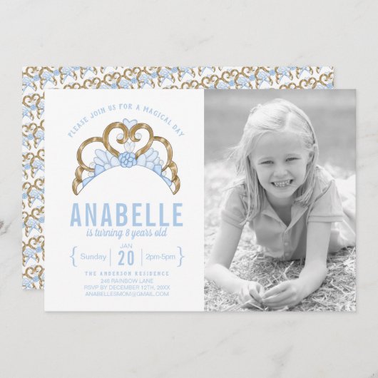 Personnalisable Blue Tiara Photo Invitation Annive (Devant / Derrière)