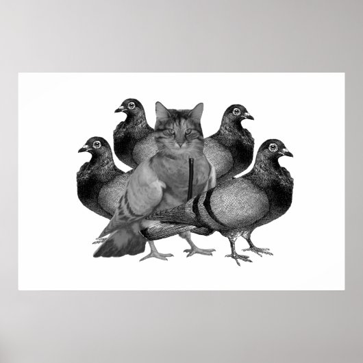Personnalisable Chat parmi les Pigeons Poster (Devant)