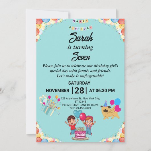 Personnalisable Colorful Anniversaire Invitation (Devant)