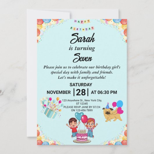 Personnalisable Colorful Anniversaire Invitation (Devant)