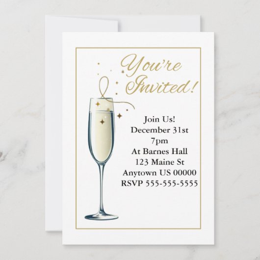 Personnalisable Elegant Champagne Glass Invitation (Devant)