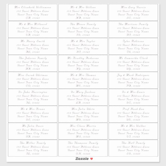 Personnalisable Elegant Wedding Étiquettes de adre (Feuille)