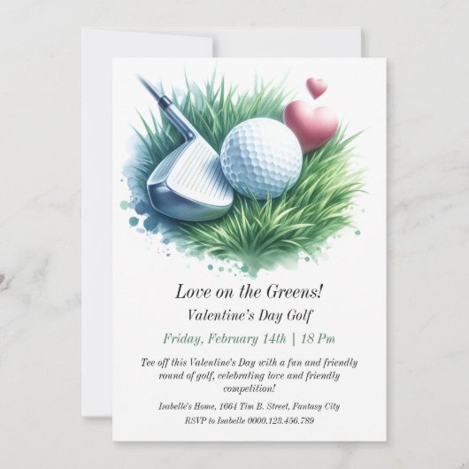 Personnalisable invitation Valentine's Day Golf (Devant)
