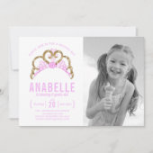 Personnalisable Pink Tiara Photo Invitation Annive (Devant)