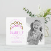 Personnalisable Pink Tiara Photo Invitation Annive (Debout devant)