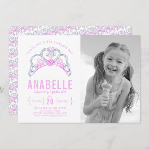 Personnalisable Pink Tiara Photo Invitation Annive