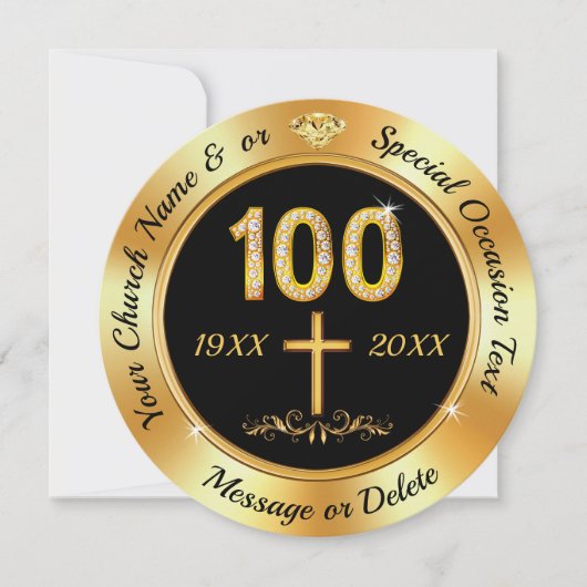 Personnalisé, 100 ans d'église, Invitations (Devant)